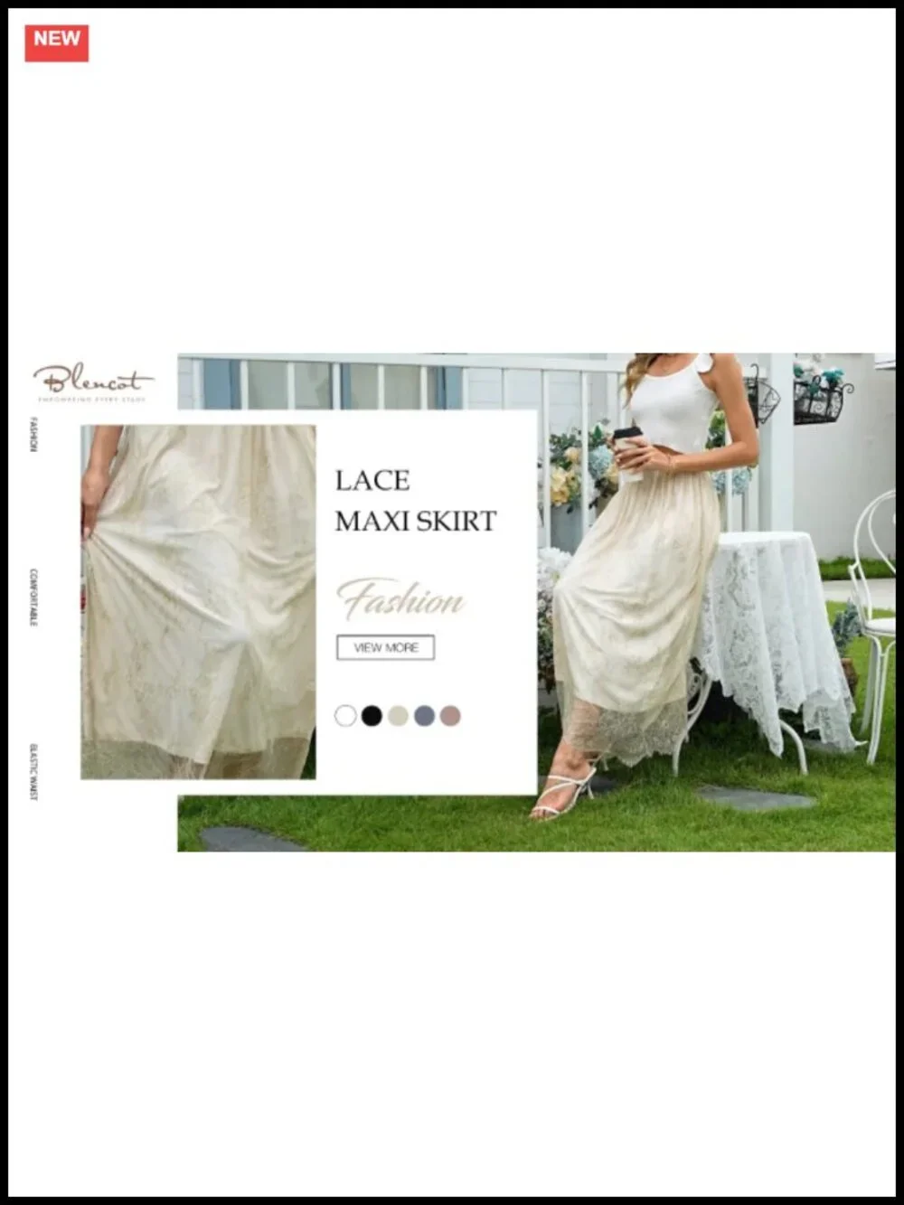 Boho Lace Maxi Skirt A-Line Flowy Long Skirt for Casual Wedding Guest